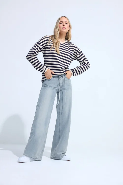 Long Tall Sally Light Blue Wash Tie Waist Jeans - 20/L34 Image 1