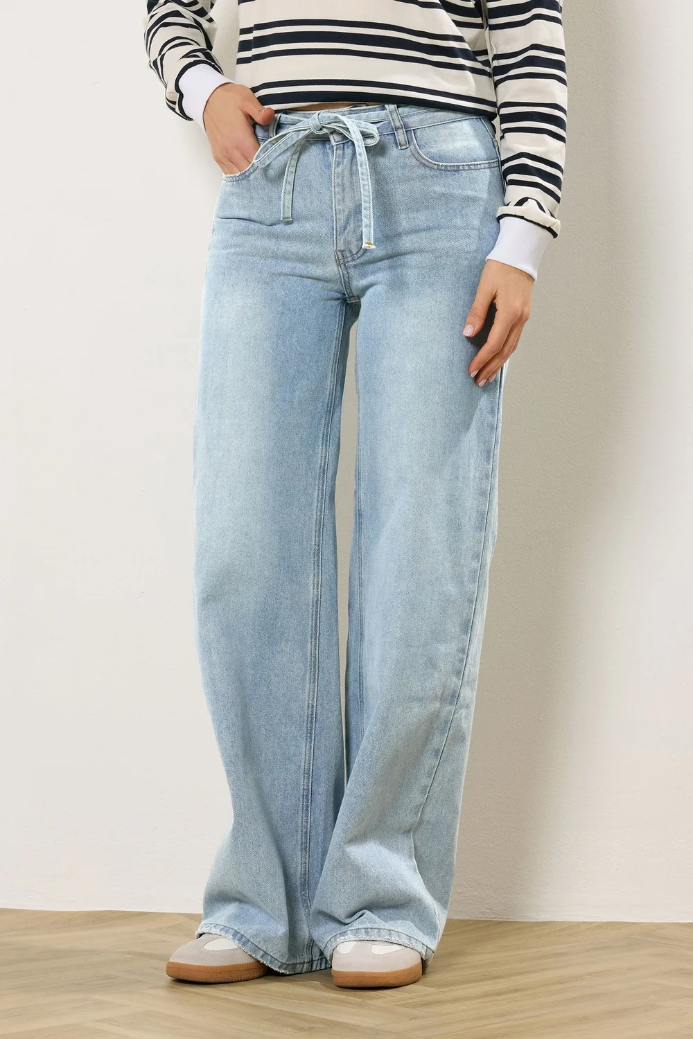 Long Tall Sally Light Blue Wash Tie Waist Jeans - 20/L34 Image 3