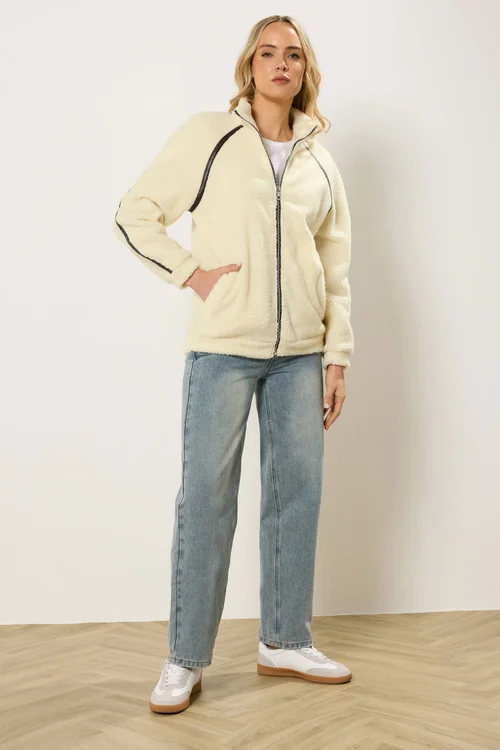 Long Tall Sally Ivory White Tape Detail Fleece Jacket - 14 Image 2
