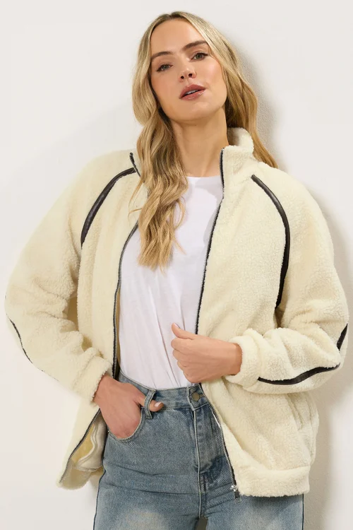 Long Tall Sally Ivory White Tape Detail Fleece Jacket - 14 Image 1
