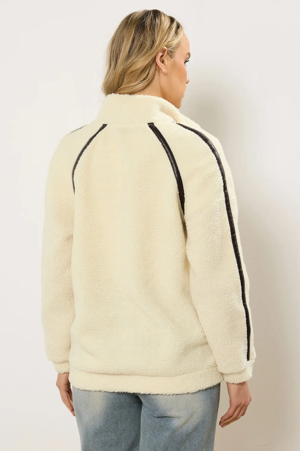 Long Tall Sally Ivory White Tape Detail Fleece Jacket - 14 Image 3