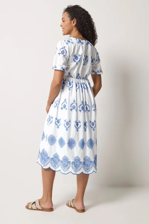 M&Co White & Blue Embroidered Midi Dress - 20 Image 4