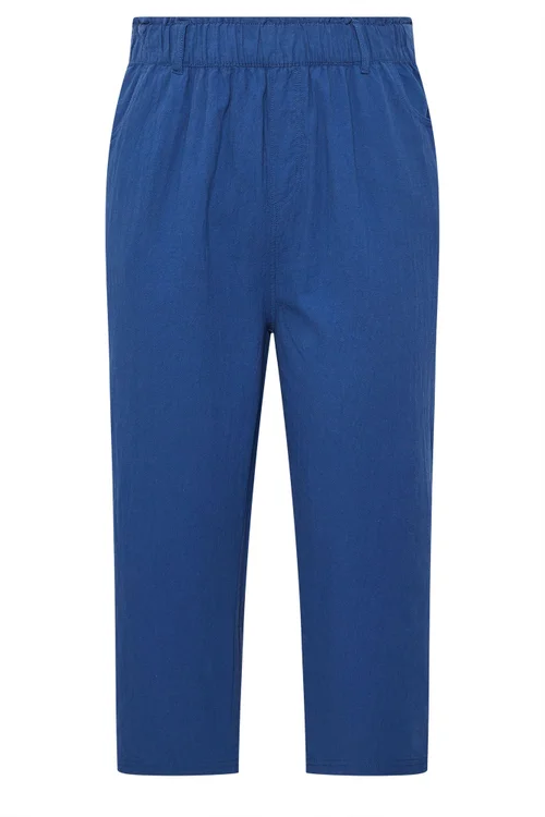 Yours Curve Cobalt Blue Cool Cotton Cropped Trousers - 22-24 Image 5