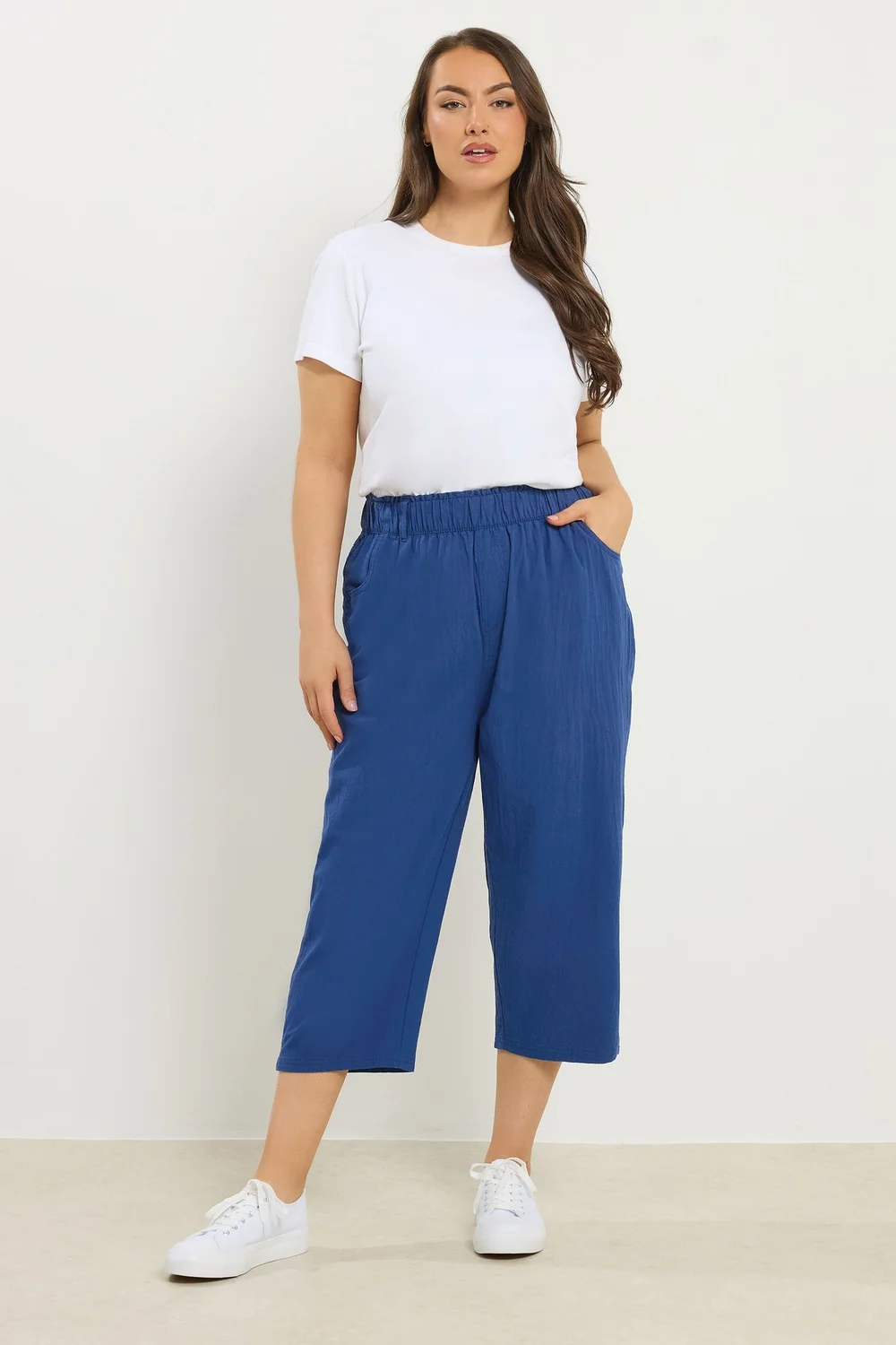 Yours Curve Cobalt Blue Cool Cotton Cropped Trousers - 22-24 Image 2