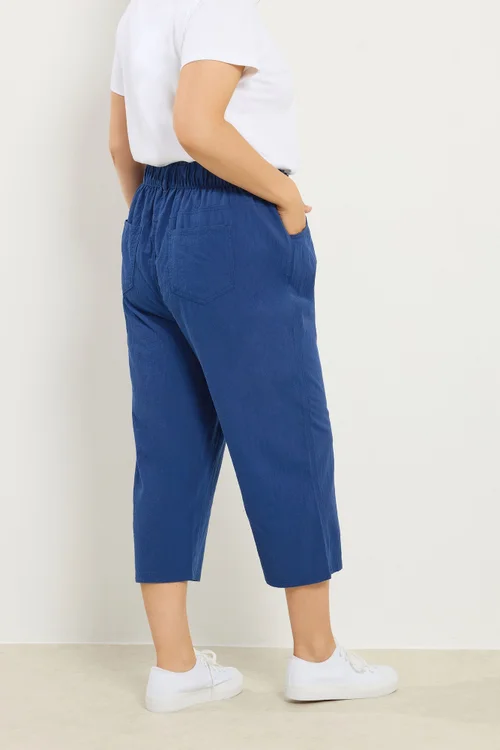 Yours Curve Cobalt Blue Cool Cotton Cropped Trousers - 22-24 Image 3