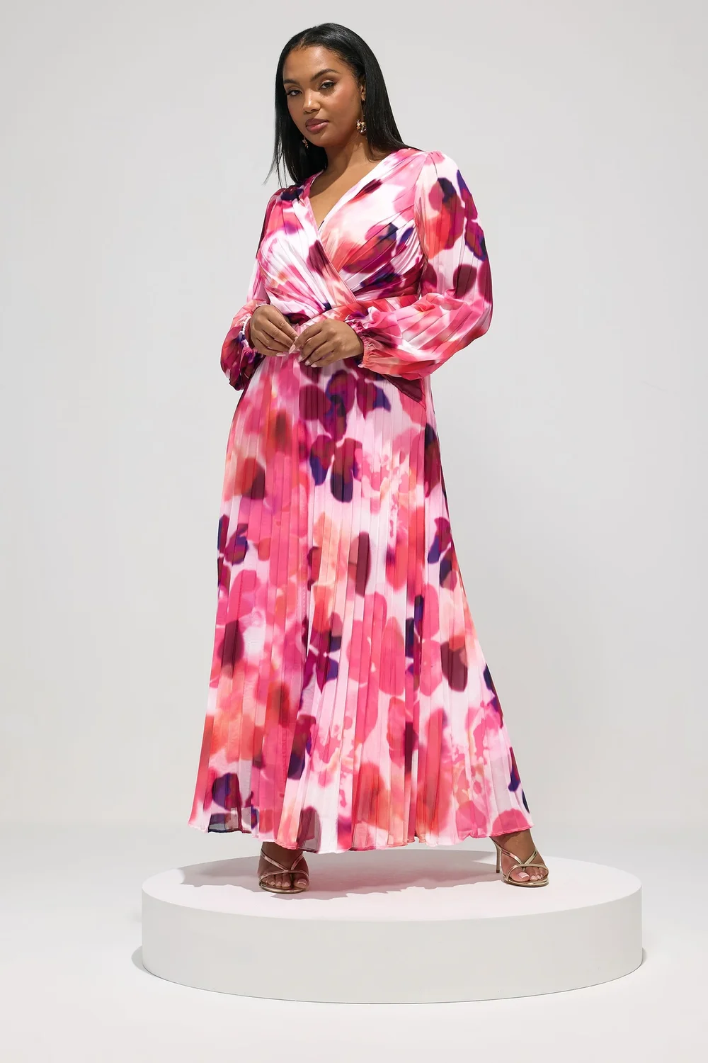 Yours London Curve Pink Abstract Pleated Dress - 16 Image 2