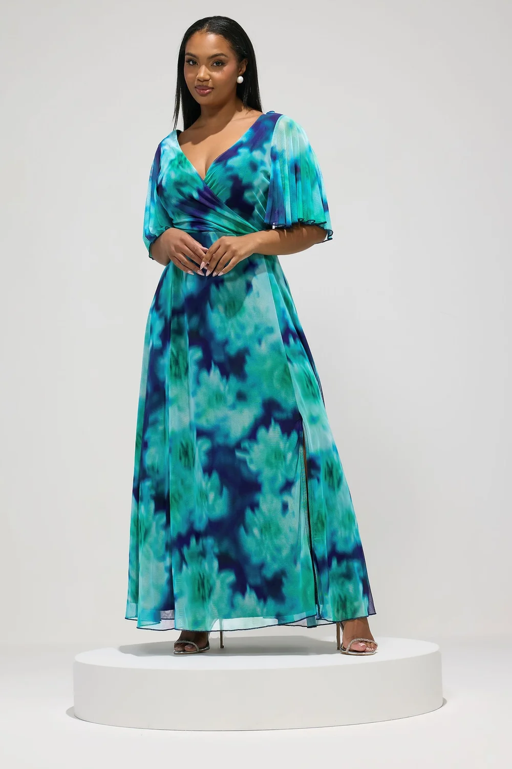 Yours London Curve Mint Green Blurred Abstract Mesh Dress - 22 Image 2