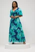Yours London Curve Mint Green Blurred Abstract Mesh Dress - 22 Image 2