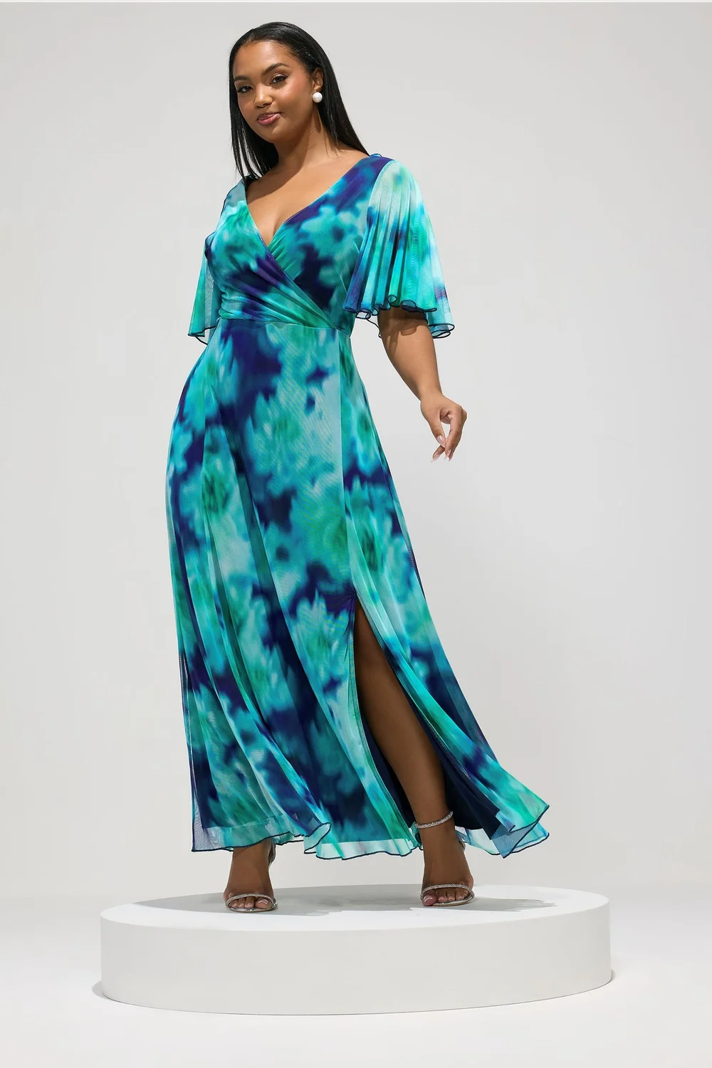Yours London Curve Mint Green Blurred Abstract Mesh Dress - 22 Image 1