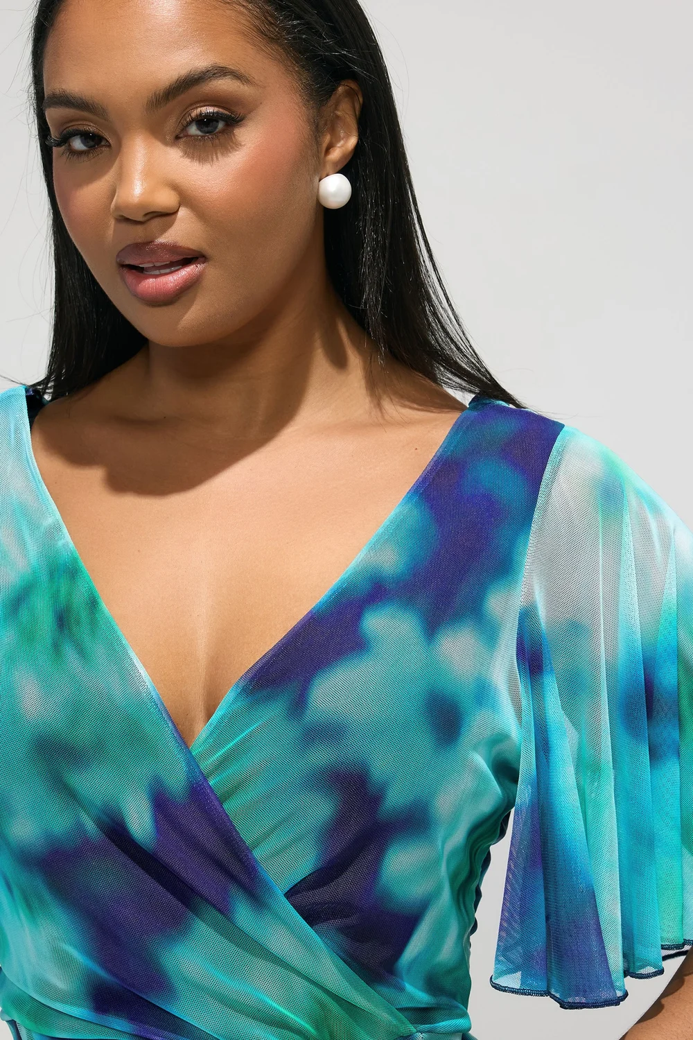 Yours London Curve Mint Green Blurred Abstract Mesh Dress - 22 Image 4