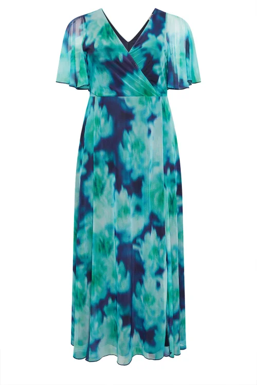 Yours London Curve Mint Green Blurred Abstract Mesh Dress - 22 Image 5