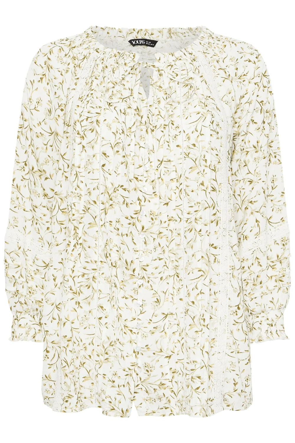 Yours Curve Ivory White Leaf Print Tie Neck Top - Size 22-24 Image 5