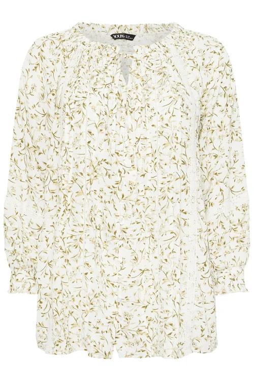 Yours Curve Ivory White Leaf Print Tie Neck Top - Size 22-24 Image 5