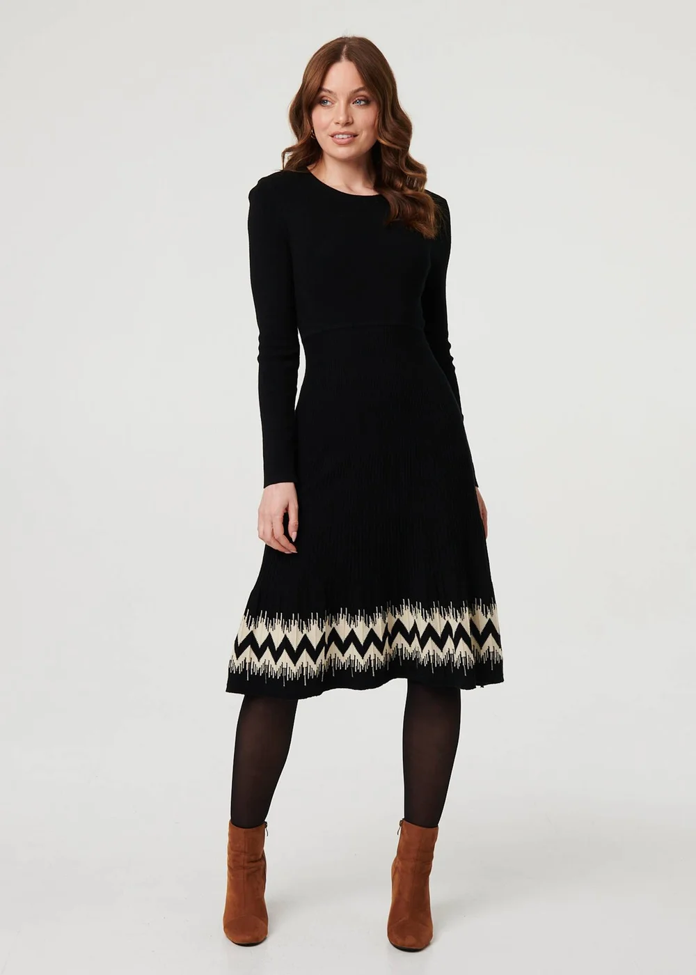 Izabel London Black Border Print Knee Length Knit Dress - 10 | Matalan Izabel London Black Border Print Knee Length Knit Dress - 10 | Matalan