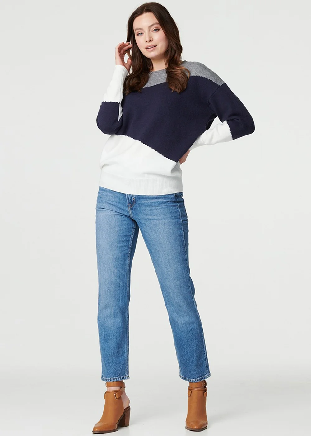 Izabel London Navy Colour Block Relaxed Knit Sweater - 14 Image 4