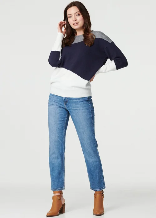 Izabel London Navy Colour Block Relaxed Knit Sweater - 14 Image 4