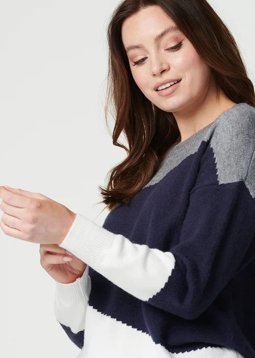 Izabel London Navy Colour Block Relaxed Knit Sweater - 14 Image 3