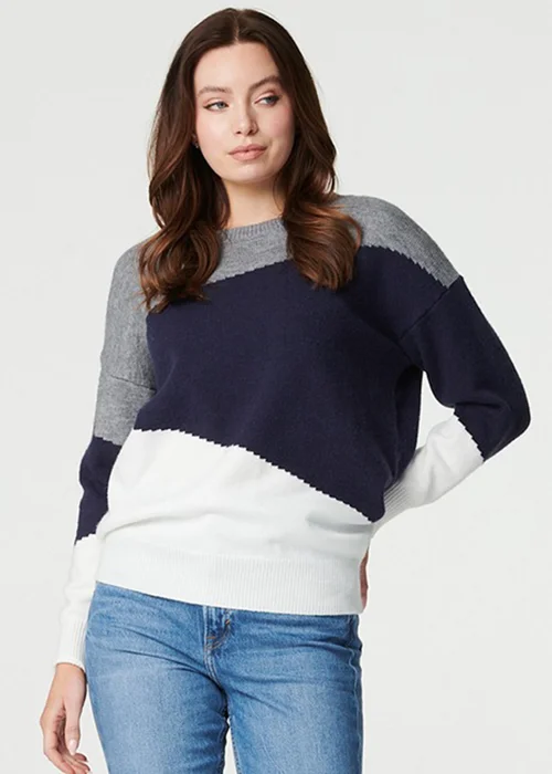 Izabel London Navy Colour Block Relaxed Knit Sweater - 14 Image 1