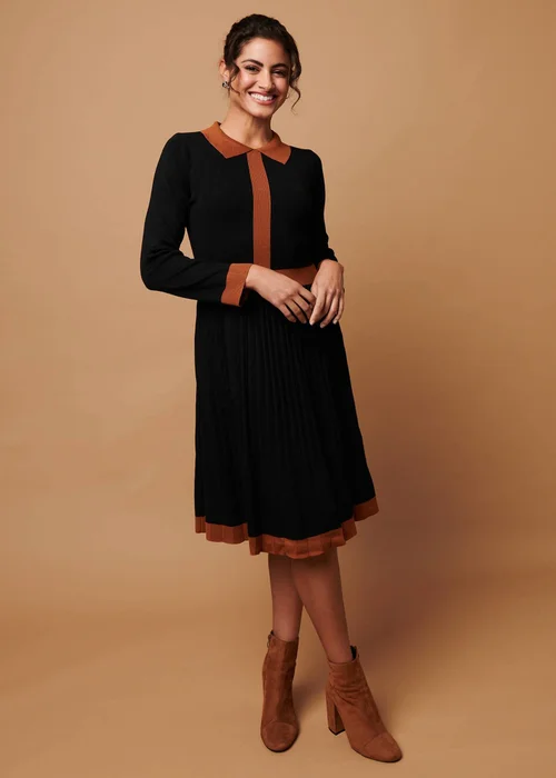 Izabel London Black Border Print Pleated Knit Knee Length Dress - 10 Image 6
