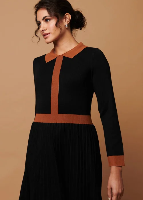 Izabel London Black Border Print Pleated Knit Knee Length Dress - 10 Image 3