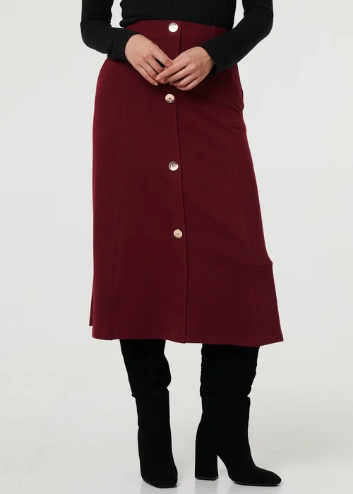 Izabel London Red Buttoned High Waist A-Line Midi Skirt - 16 Image 4