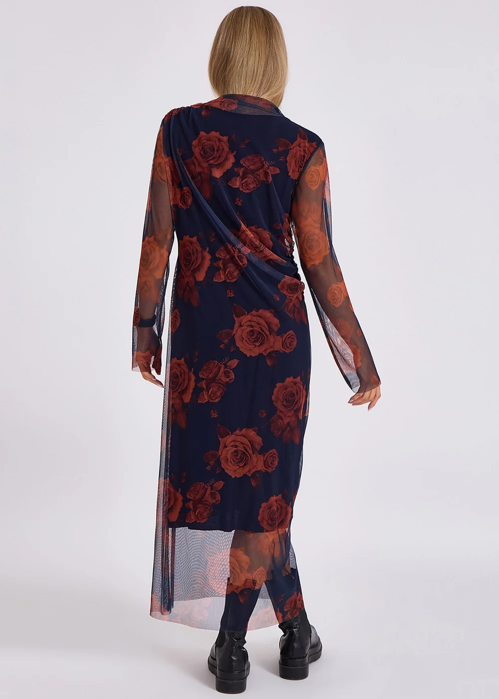 Gini London Navy Print Mesh Midi Dress - M/L Image 2
