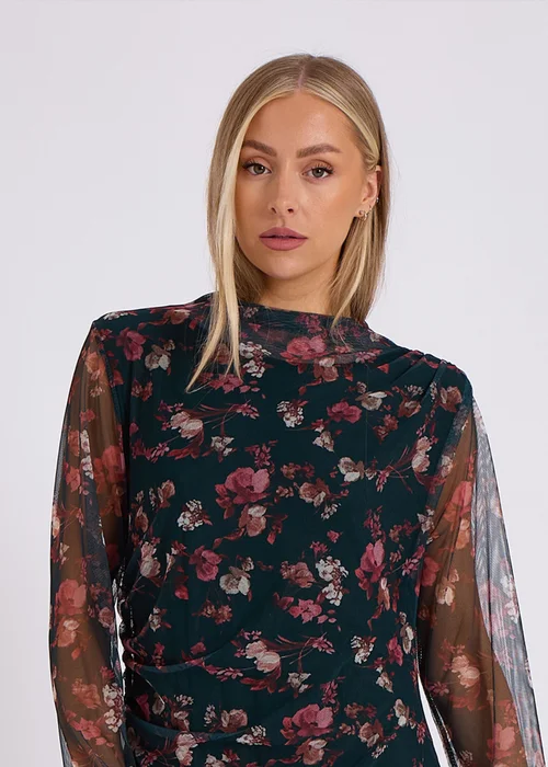 Gini London Green Print Mesh Midi Dress - S/M Image 4