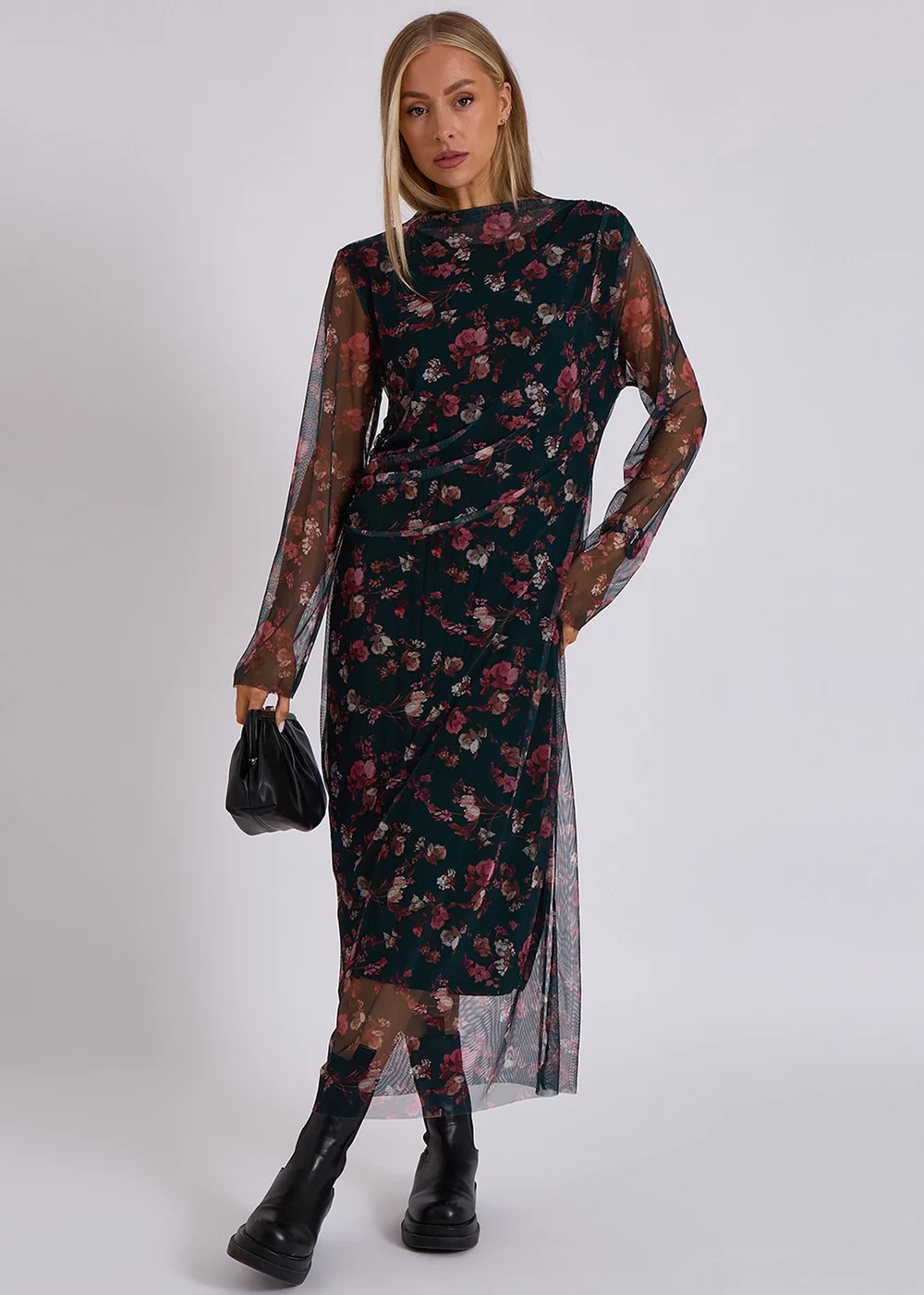 Gini London Green Print Mesh Midi Dress - S/M Image 1