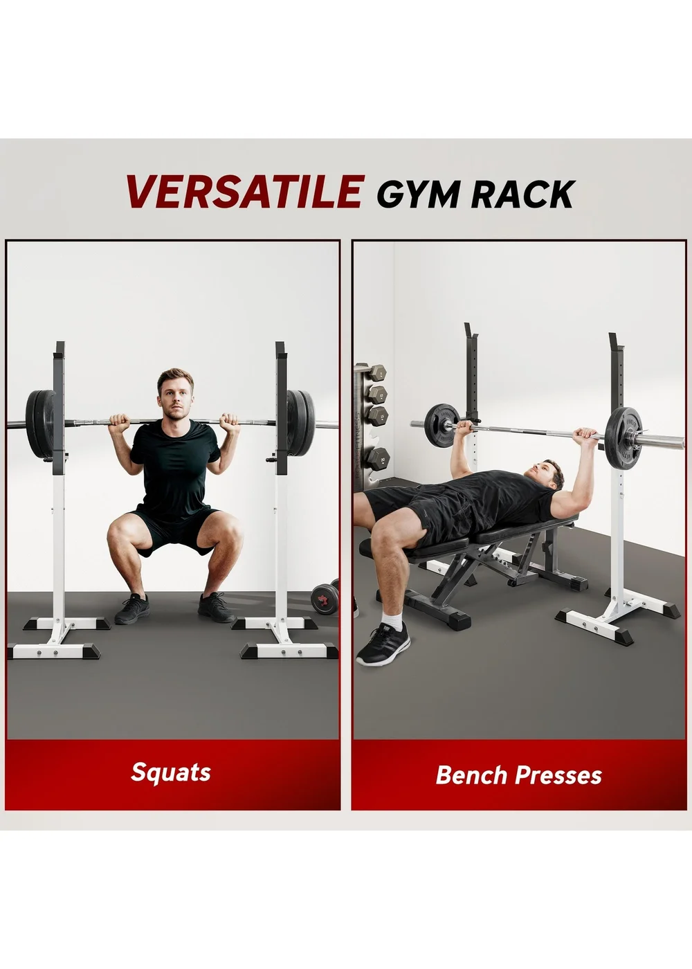 HOMCOM Power Rack Weight Stand Bar Barbell Squat Stand Spotter for Home Workout - One Size Image 4