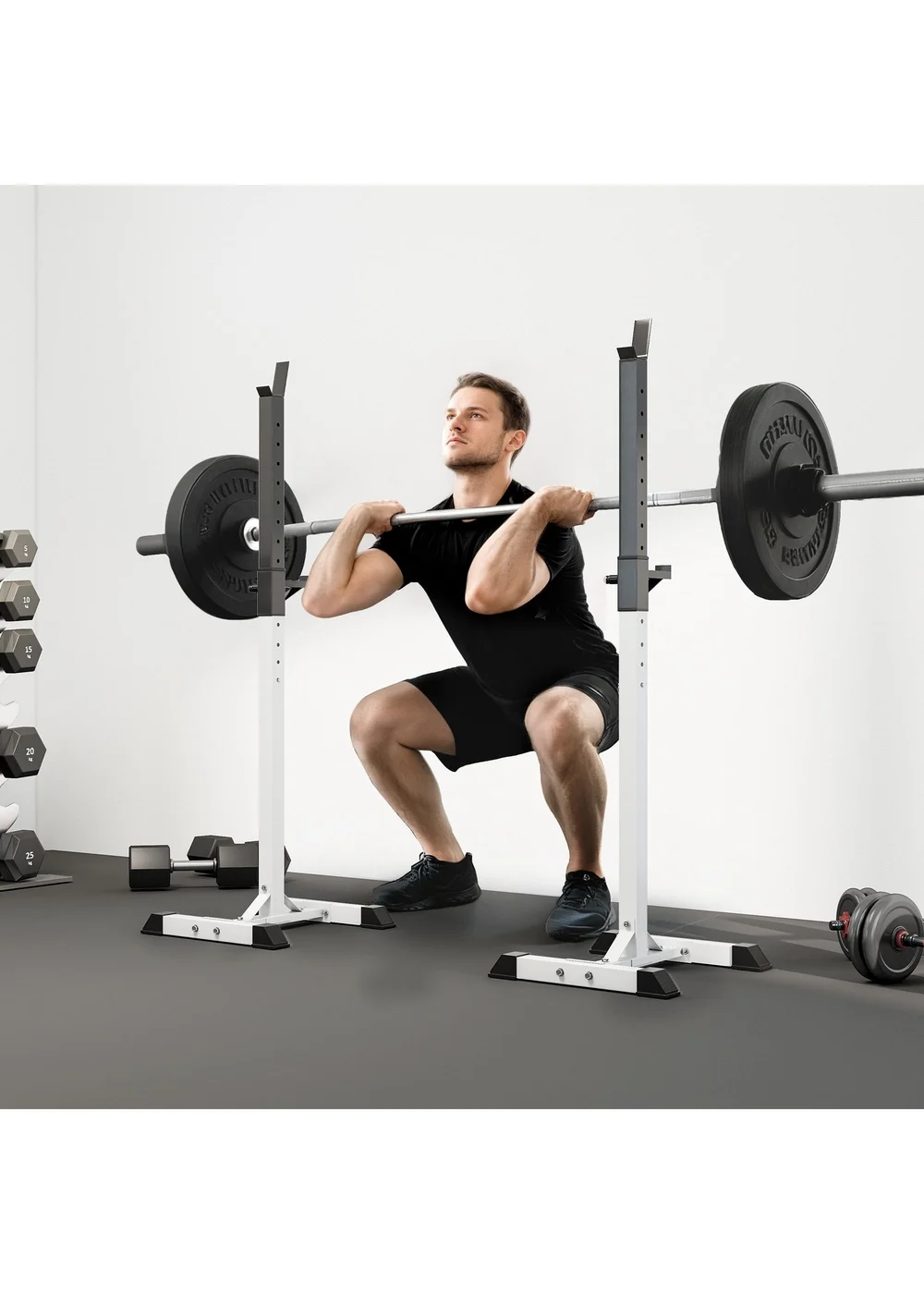 HOMCOM Power Rack Weight Stand Bar Barbell Squat Stand Spotter for Home Workout - One Size Image 1