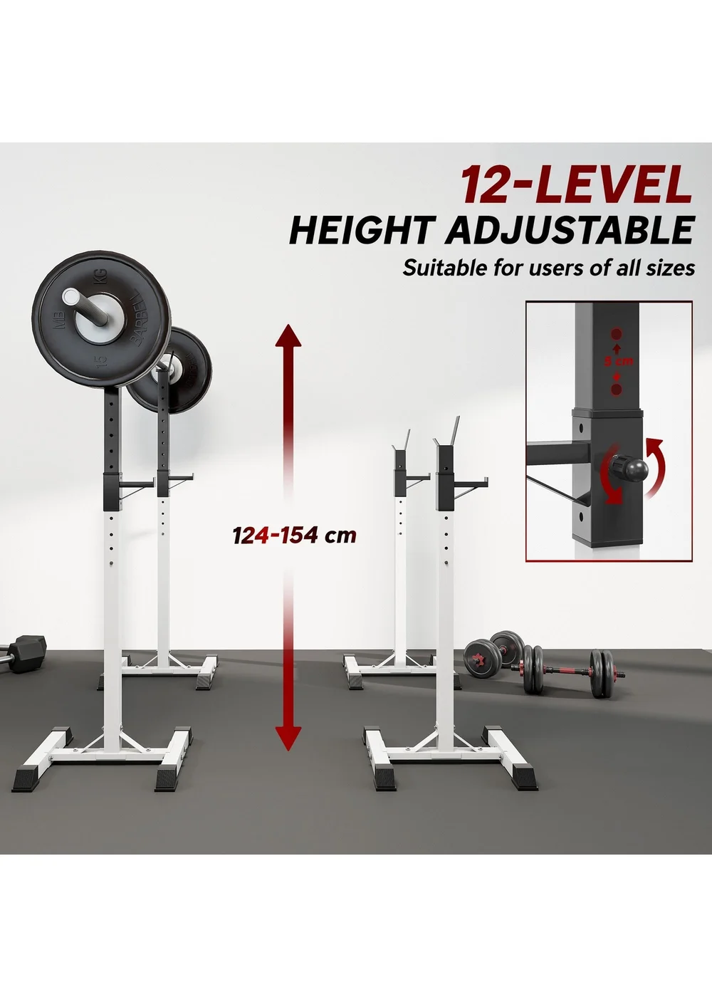 HOMCOM Power Rack Weight Stand Bar Barbell Squat Stand Spotter for Home Workout - One Size Image 5