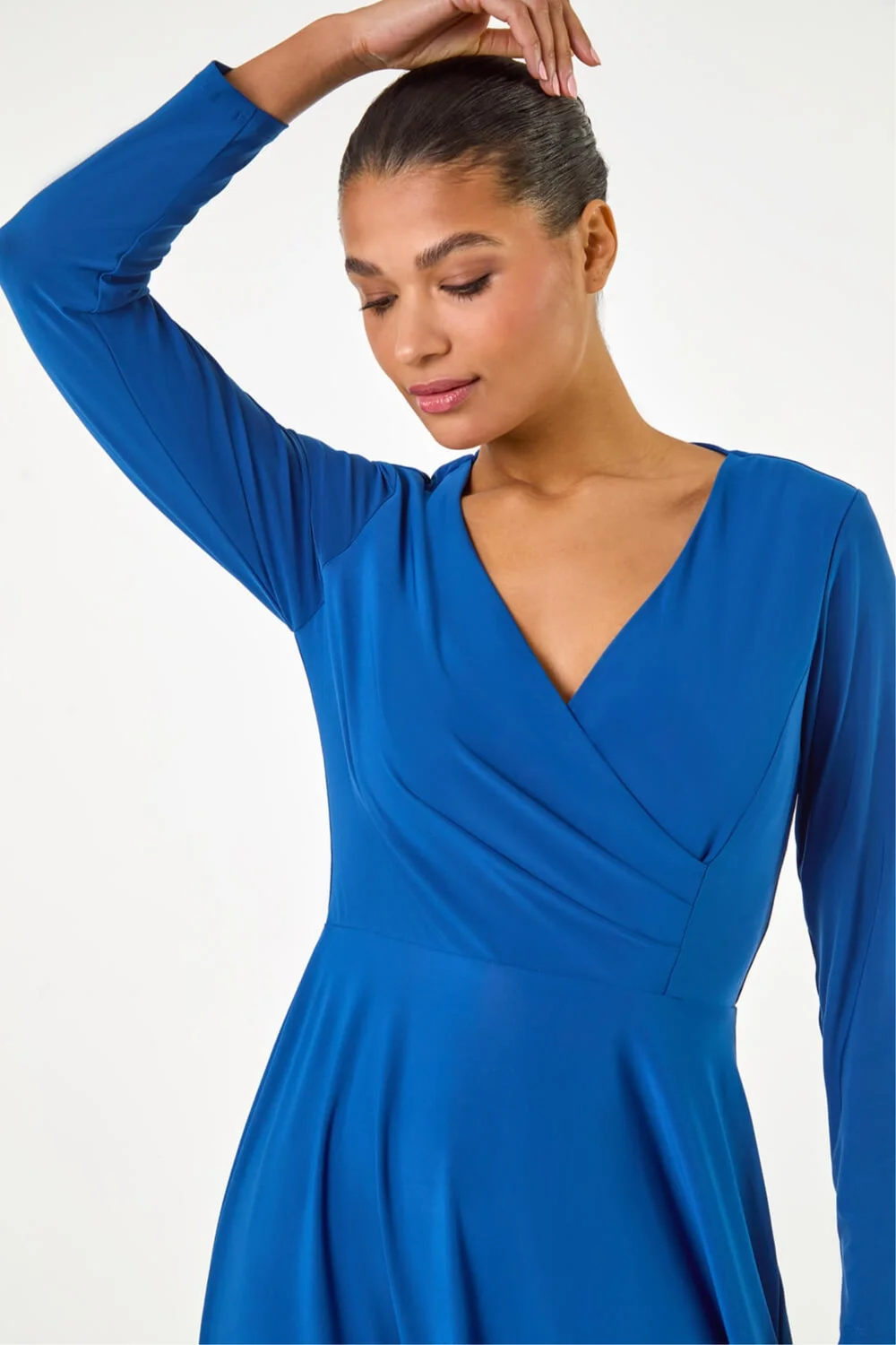 Roman Royal Blue Wrap Bodice Tie Waist Midi Dress - 20 Roman Royal Blue Wrap Bodice Tie Waist Midi Dress - 20