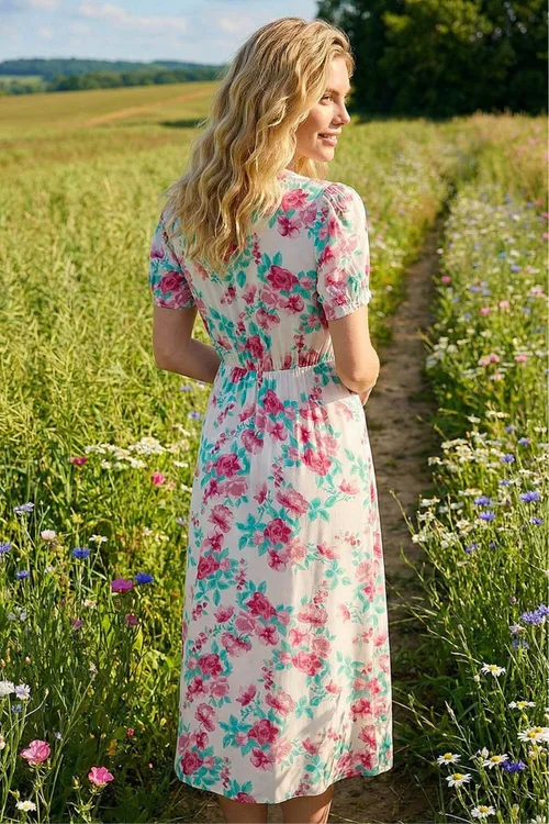 Roman Ivory Floral Lace Trim Midi Dress - 20 Image 3
