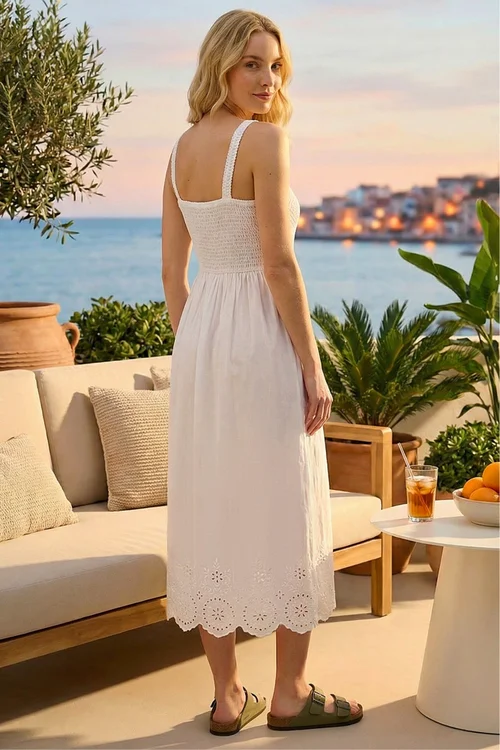 Roman White Crochet Strappy Midi Dress - 18 Image 3