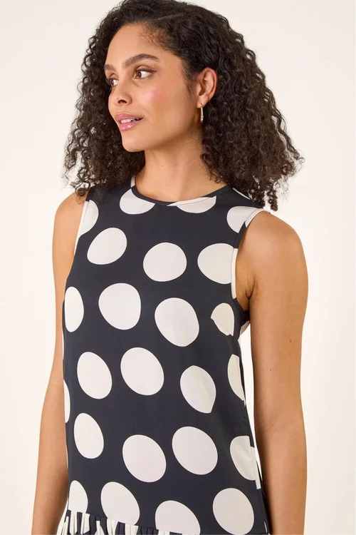 Roman Navy Spot Print Pleated A-Line Dress - 20 Image 3