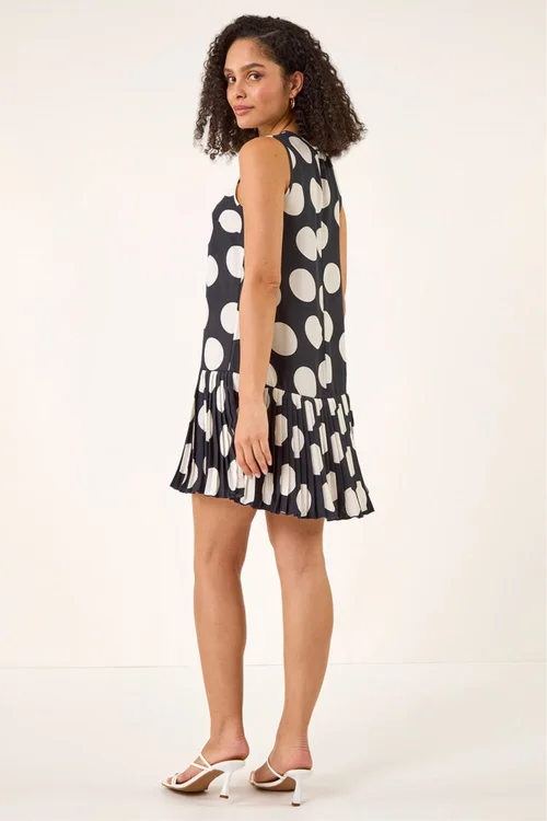 Roman Navy Spot Print Pleated A-Line Dress - 20 Image 2