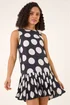 Roman Navy Spot Print Pleated A-Line Dress - 20 Image 1