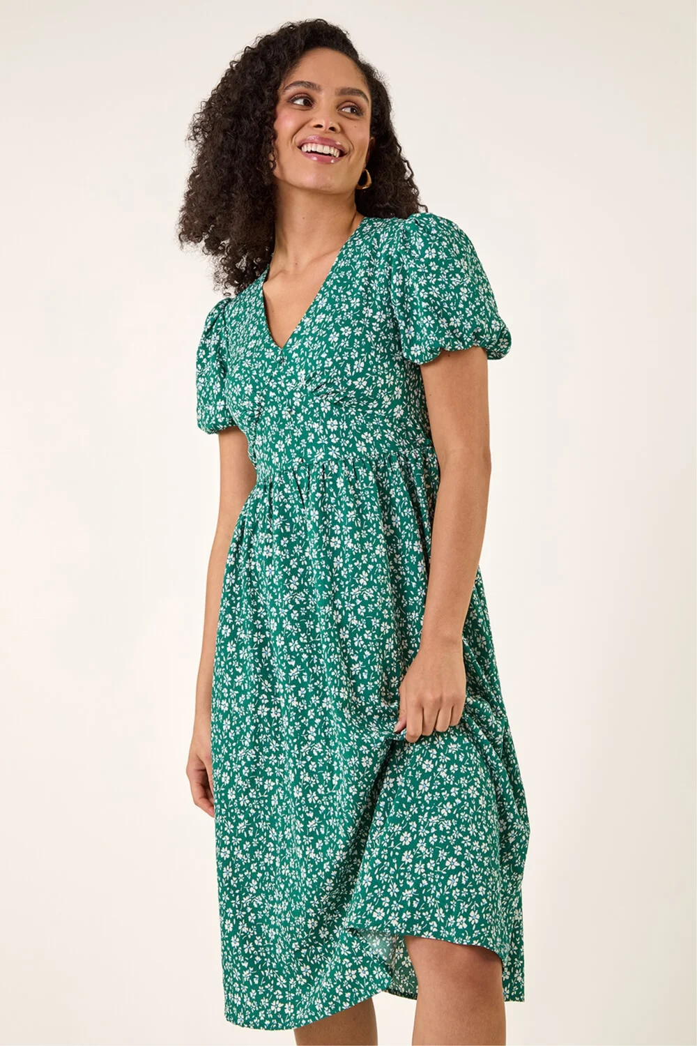 Roman Green Ditsy Print V-Neck Midi Dress - 18 Roman Green Ditsy Print V-Neck Midi Dress - 18