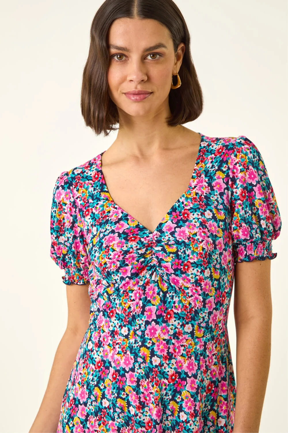 Roman Pink Floral Print Ruched Dress - 20 Image 4