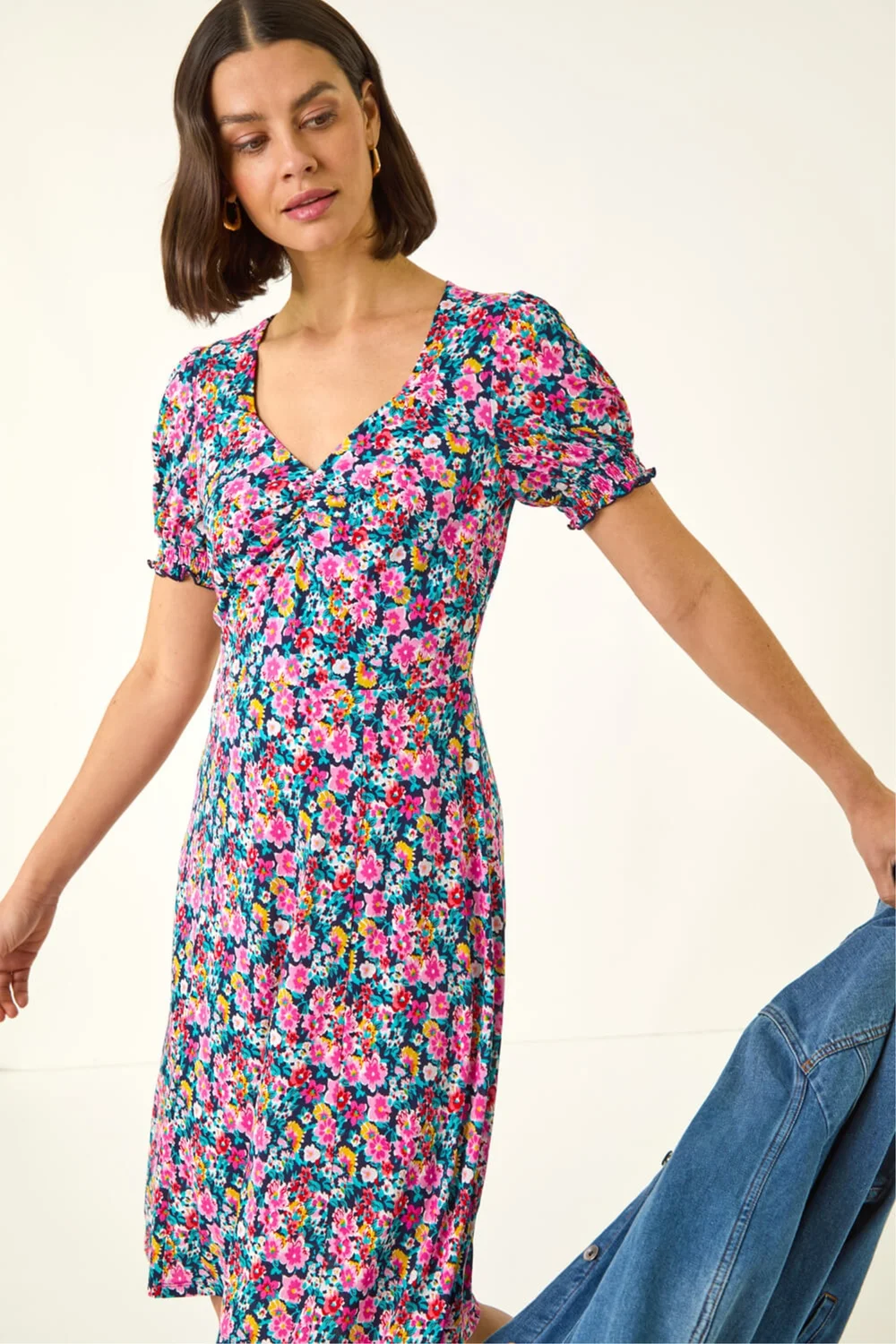 Roman Pink Floral Print Ruched Dress - 20 Image 1