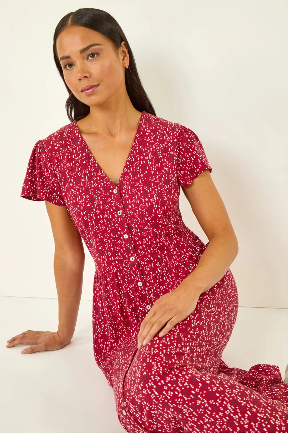 Roman Red Petite Abstract Spot Midi Dress - 14 Roman Red Petite Abstract Spot Midi Dress - 14