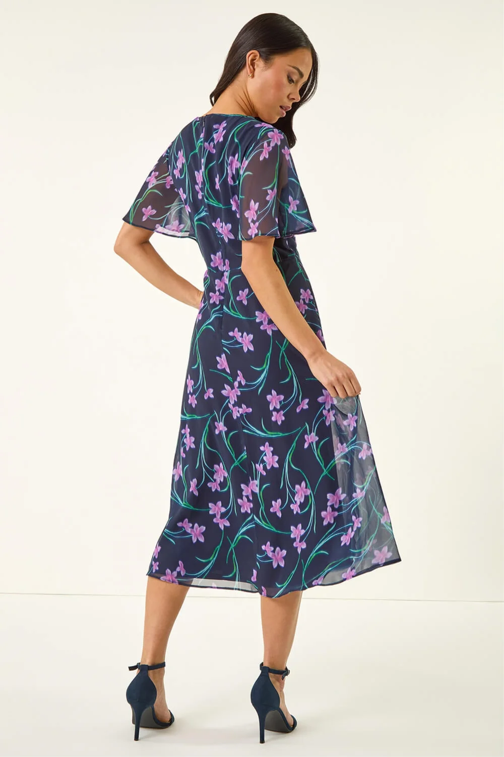 Roman Navy Petite Floral Midi Dress - 12 Image 3
