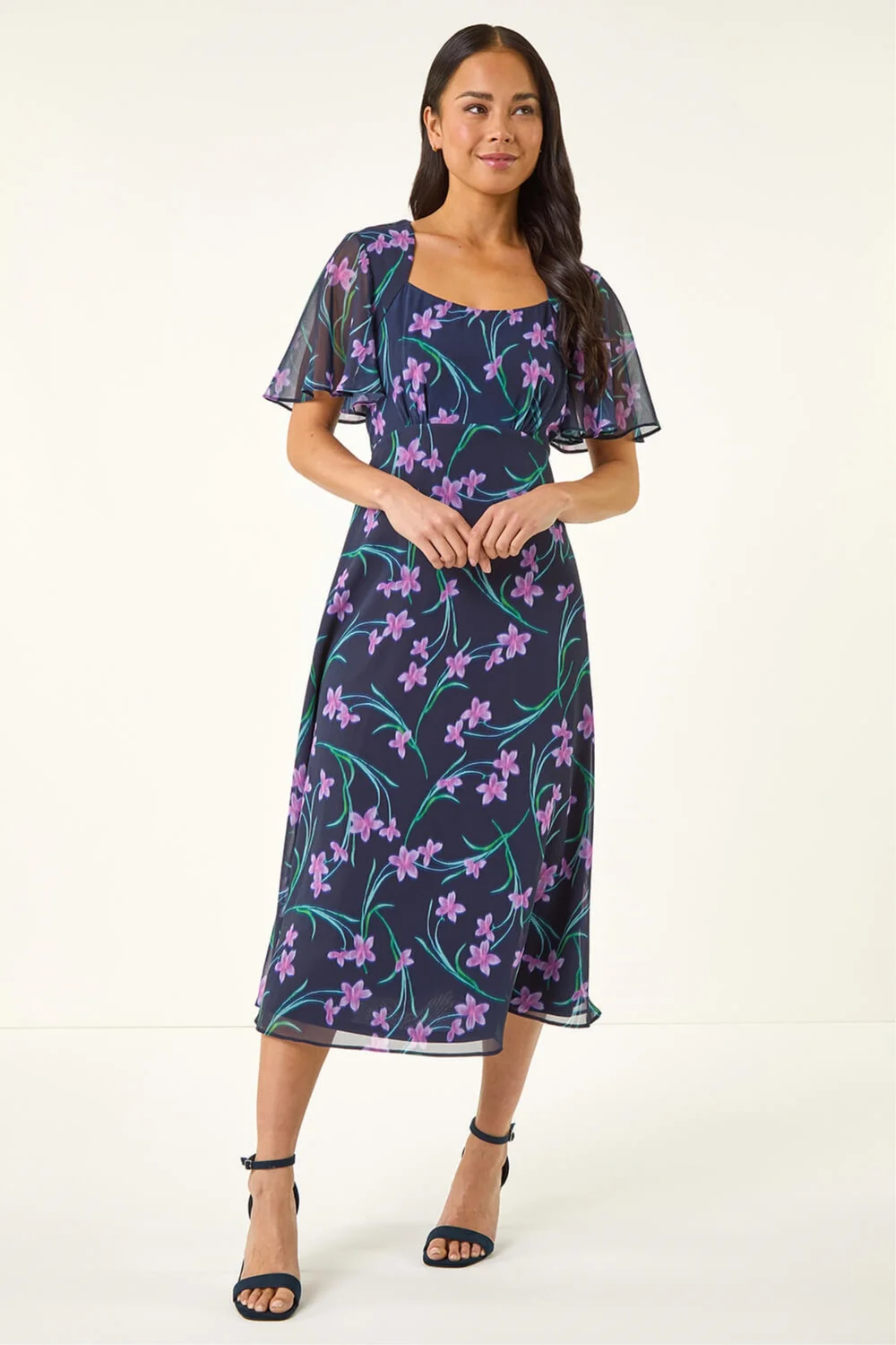 Roman Navy Petite Floral Midi Dress - 12 Image 2