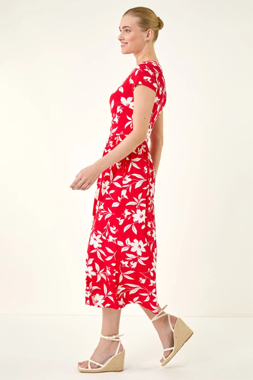 Roman Red Floral Print Pocket Midi Dress - 18 Roman Red Floral Print Pocket Midi Dress - 18
