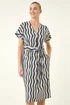 Roman Navy Wave Print Belted Midi Dress - 16 Image 1