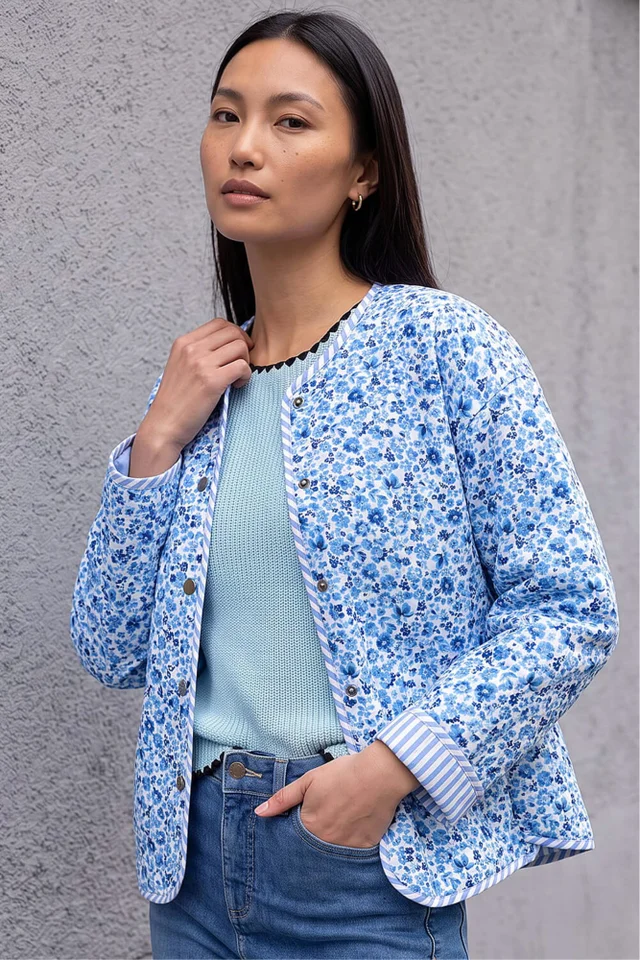 Roman Blue Floral Quilted Jacket
