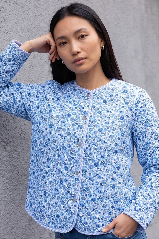 Roman Blue Floral Quilted Jacket