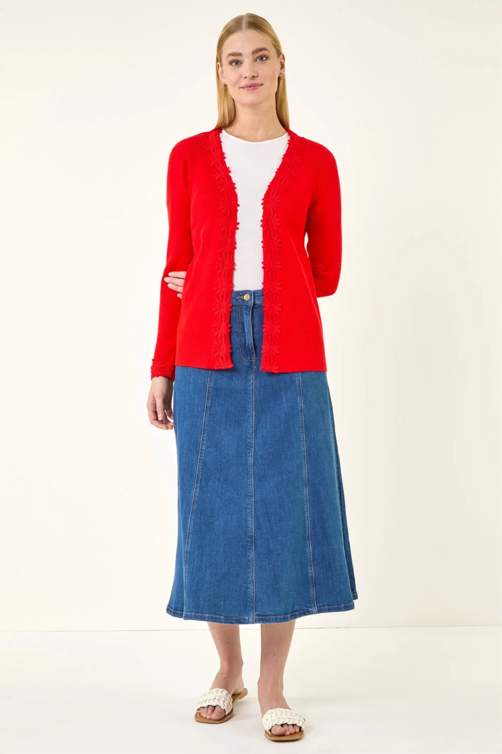 Roman Red Floral Lace Trim Knit Cardigan - Size 20 Image 2