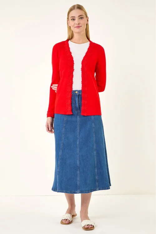 Roman Red Floral Lace Trim Knit Cardigan - Size 20 Image 2