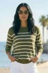 Roman Khaki Slash Neck Stripe Knit Jumper - L Image 3